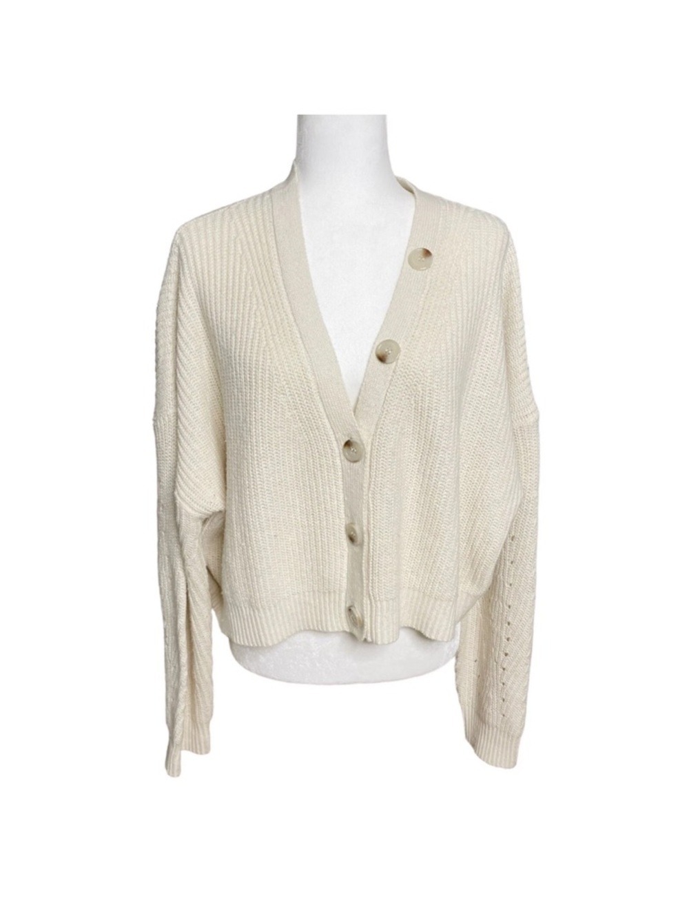 Line & Dot Scarlett Cropped Cardigan Cream XL Ribbed Knit Button Front NWT